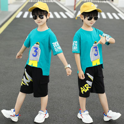 儿童装男童短袖套装2021夏季潮新款中大童两件套帅洋气韩版潮衣