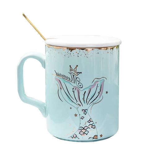 Nordic Style INS Рисование Джиншанг Закка Керамическая Кубка русалки с ложкой Creative Mark Cup Cuffes Cup Cup