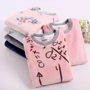 Mùa đơn mùa đông cộng với vòng tay ngọt ngào Shanju phù hợp với tay áo yêu cổ áo cashmere có thể là bộ đồ ngủ dài bằng vải cashmere dày đẹp - Pyjama