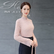 2019 mùa thu mới thời trang bằng gỗ tai ren áo sơ mi nữ dài tay thả lỏng đáy áo sơ mi voan - Áo sơ mi chiffon ren