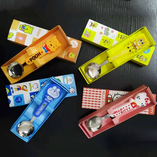 Портативные палочки для еды, ложка, комплект, посуда из нержавеющей стали, вилка для школьников, милая коробка для хранения, 3 предмета, делается под заказ