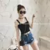 2016 mùa hè mới mỏng giảm béo mặc yếm trong Hàn Quốc phiên bản của màu rắn đoạn ngắn đáy áo len nữ sinh viên