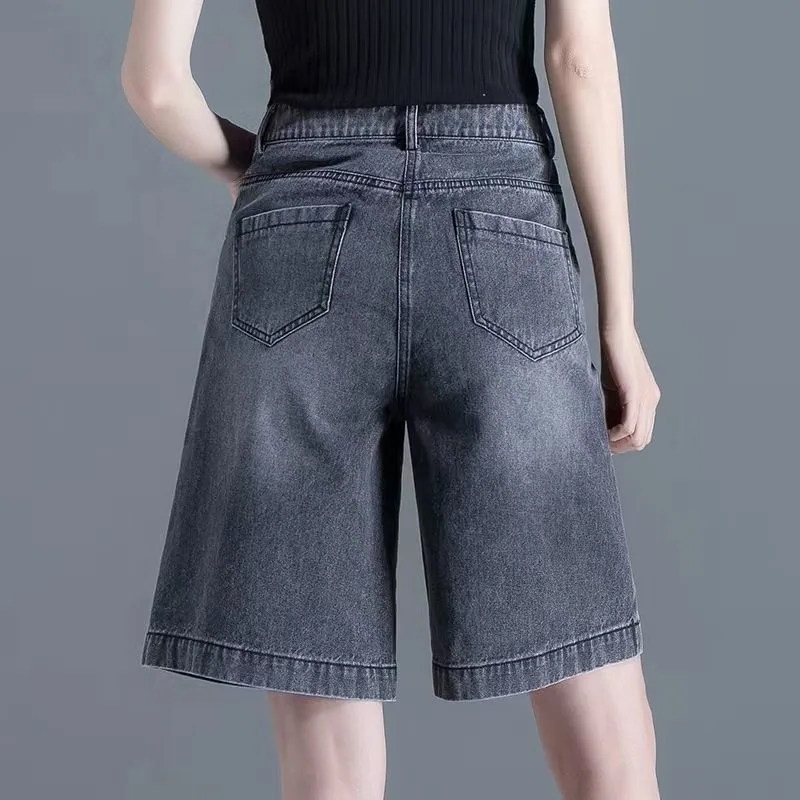 High-waisted loose wide-leg five-inch denim shorts for women's summer, a slim 2022 new style wide-leg mid-length pants Item Picture