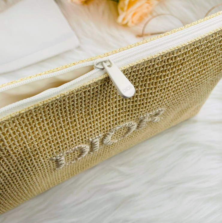 Counter Genuine Dior Dior High-end Cosmetic Bag Storage Bag Wash Bag Handbag Straw Bag Scarce with Box