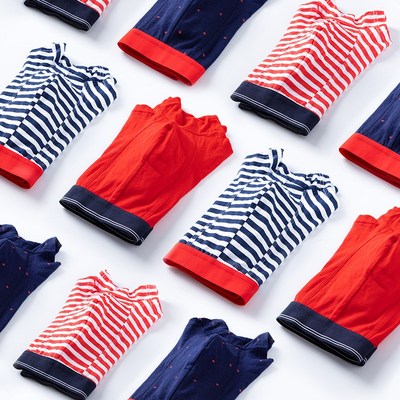 南极人男士内裤大码纯棉质平角裤本命年大红条纹印花男式四角裤头