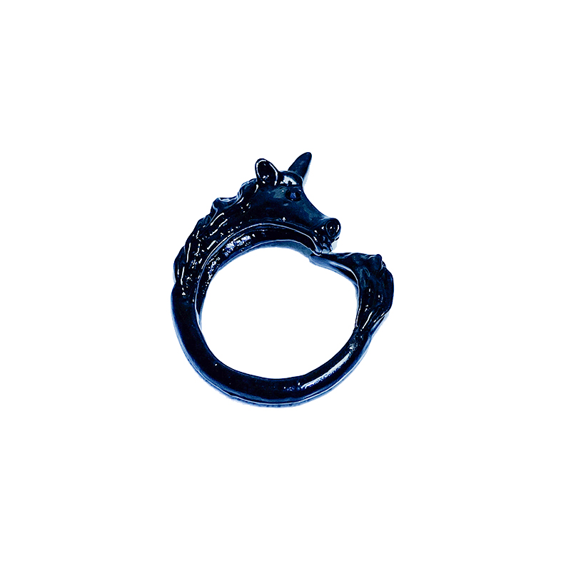 欧美时尚个性黑色可爱动物河马戒指女夏秋季配戴指环2023年新款潮