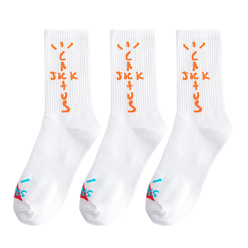 Double White 3travisscottts Socks male Chaopai With letters female Middle cylinder Europe and America af1 video game collocation dunksb