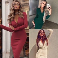 New Women's Dress Deep V Long-Sleeved Bottoming Dress