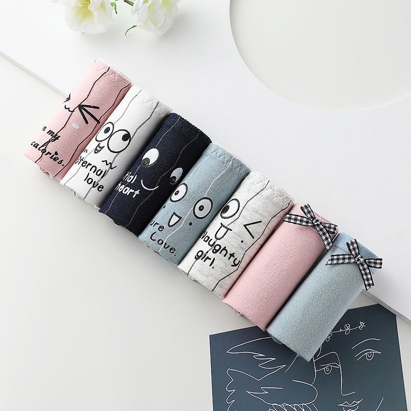 214203 ᦇ 7-Pack & 100% Cotton Girl-369underpants female summer ma'am Cotton girl pure cotton girl student solar system Big size No trace student Korean version lovely Sweet
