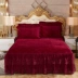 Pha lê nhung bông giường đơn mảnh mùa đông dày ren công chúa giường bao gồm giường chống trượt bảo vệ - Trang bị tấm