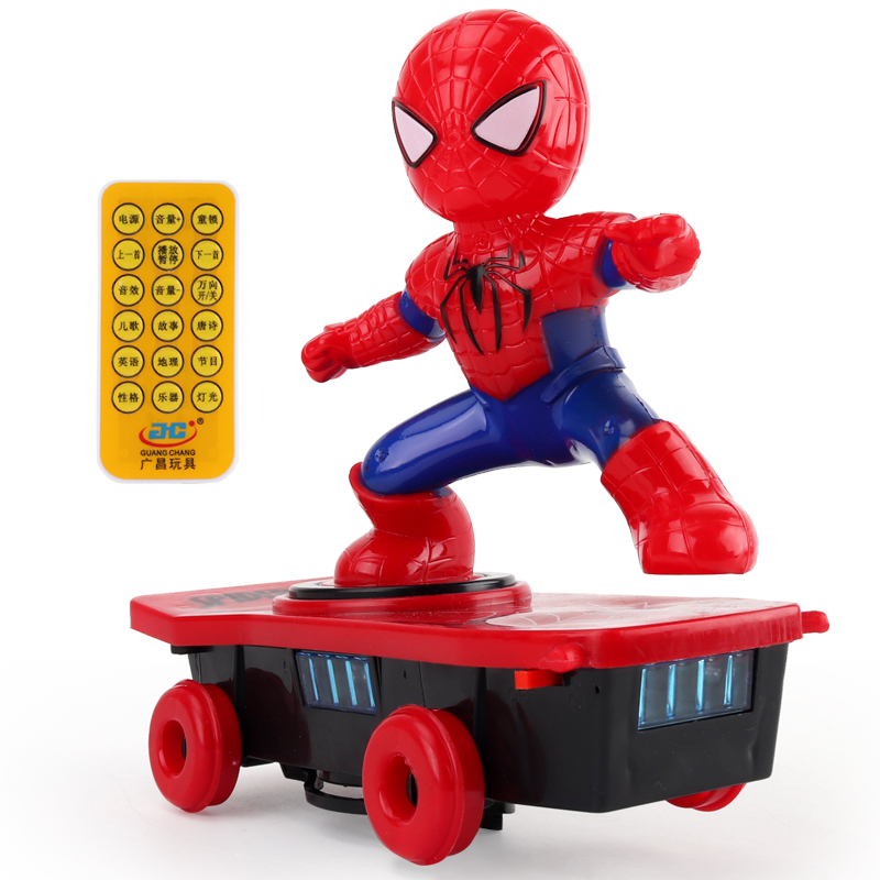 A遥控蜘蛛侠特技滑板车电动万向灯光翻滚玩具儿童男女孩卡通礼物