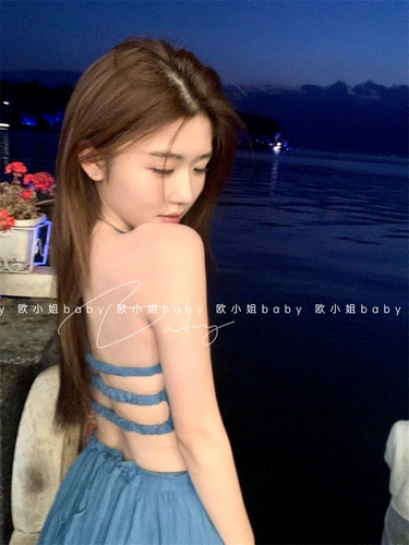 Летний жилет без рукавов, синий сексуальный ремень, весенняя длинная юбка, платье, европейский стиль, с открытой спиной