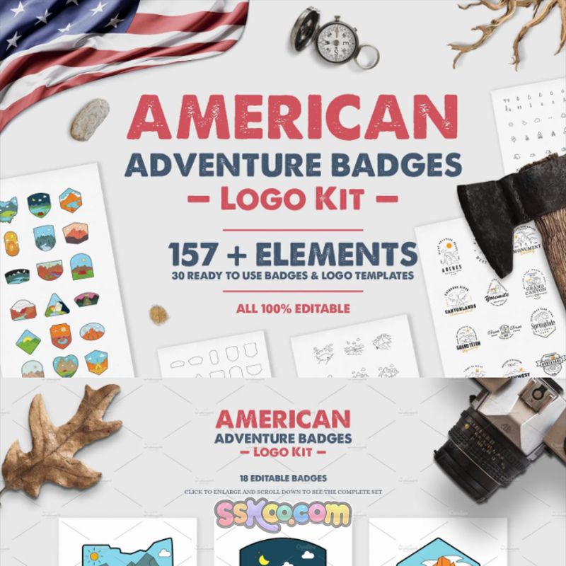 美国户外探险森林LOGO标志品牌图案图形设计素材AI矢量PSD模板
