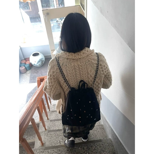 Матовая сумка, рюкзак, Южная Корея, с драгоценным камнем, на шнурках