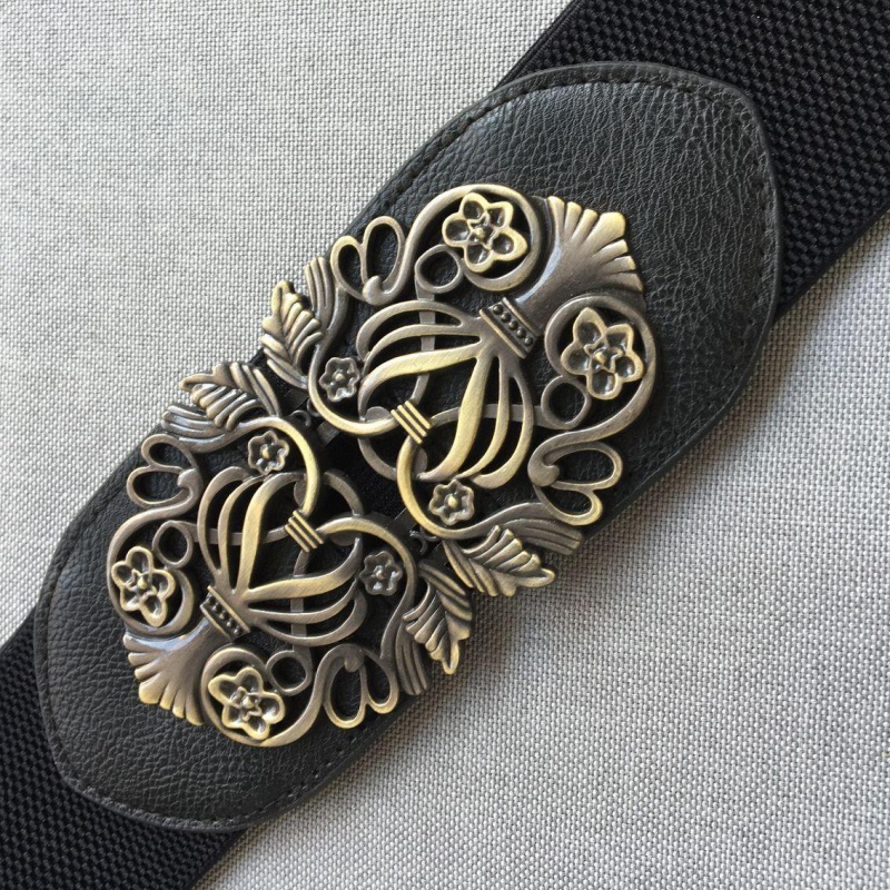 Bronze Button Width 004 Black (About 6.5)Lose money impulse Loose and tight belt Women Tightness elastic force Width Waistband female Dress Fine black belt