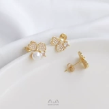 Серьги с цирконом из жемчуга, 14 карат, микроинкрустация, четырехлистный клевер, DIY