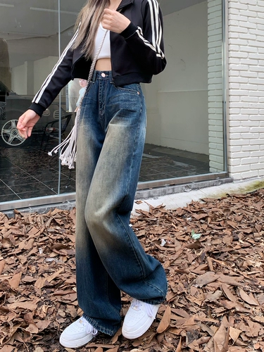 Модные ретро весенние джинсы, штаны, высокая талия, тренд сезона, свободный прямой крой