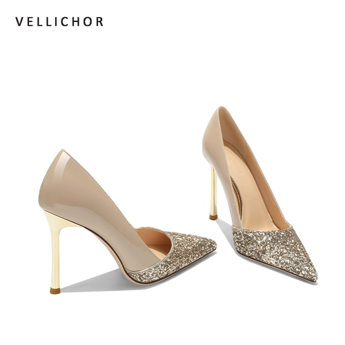 Нюдовые блестки для ногтей, туфли на высоком каблуке с заостренным носом, 2023 года, новая коллекция, 10см