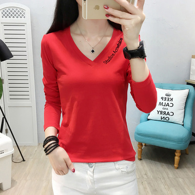 2021春秋新款上衣女装时尚修身外穿显瘦长袖t恤百搭纯棉打底衫女