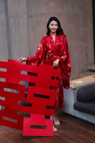 Шелковый банный халат для невесты, ретро пижама, китайский стиль, большой размер