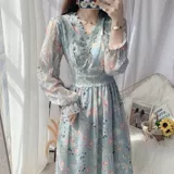 Осеннее кружевное шифоновое приталенное платье, длинная юбка, коллекция 2023, длинный рукав
