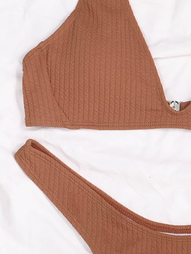 Коричневый сексуальный пляжный раздельный купальник, коллекция 2021, европейский стиль, V-образный вырез