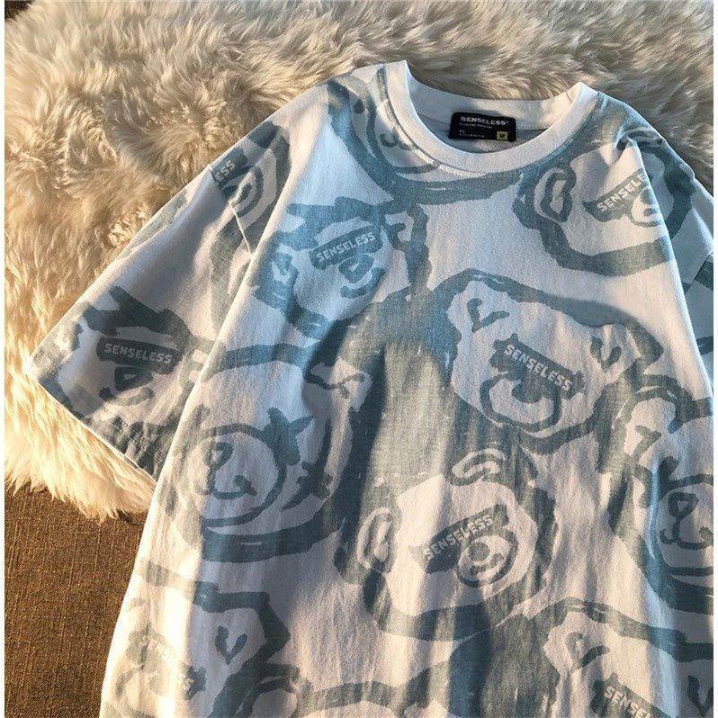 5147 # Whitetie-dyed T-shirt men and women Short sleeve 2021 summer new pattern easy Versatile ins National tide Half sleeve jacket Couples dress bf tide