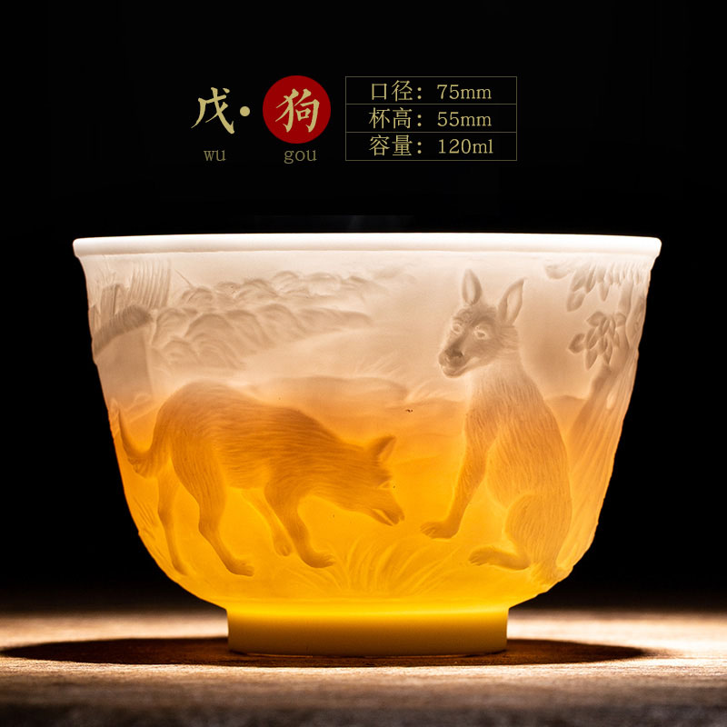 Zodiac Cup - DogDiscipline Poetic philosophy high-end Zodiac cup Jingdezhen carving Jianzhan man teacup Master's Cup Kung Fu Tea Single cup Tea cup