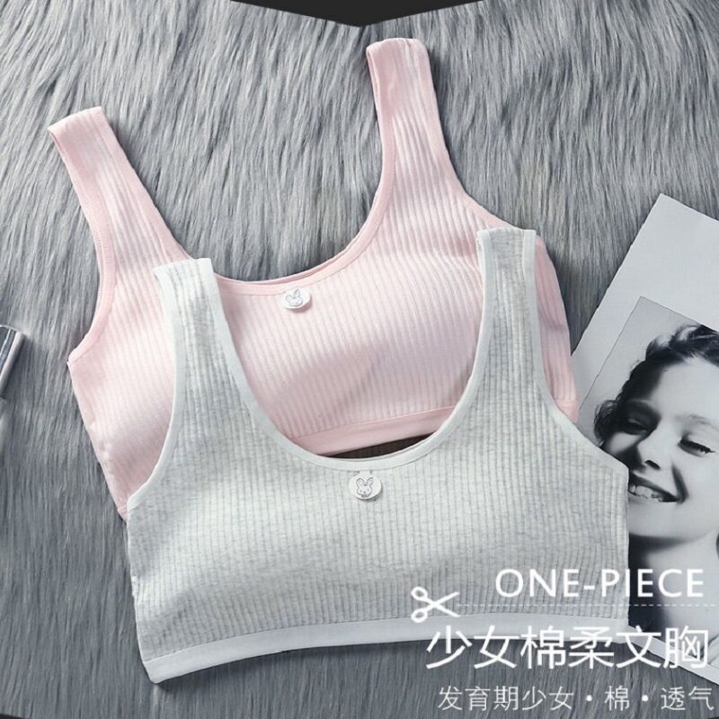 Pure cotton middle school student underwear female Korean version of ring-free big chest show small high school student vest development period big children's bra
