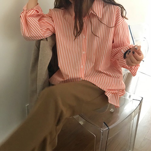 Orangeorange stripe shirt female 2021 Spring and summer new pattern the republic of korea Age reduction little chap Sunscreen air conditioner solar system Long sleeve jacket
