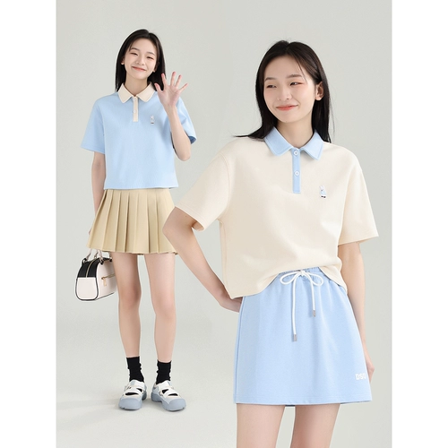 DESSUU 2024 Летняя вышивка поло в свинцом с коротким -сглаженные контрастные цветы лацка