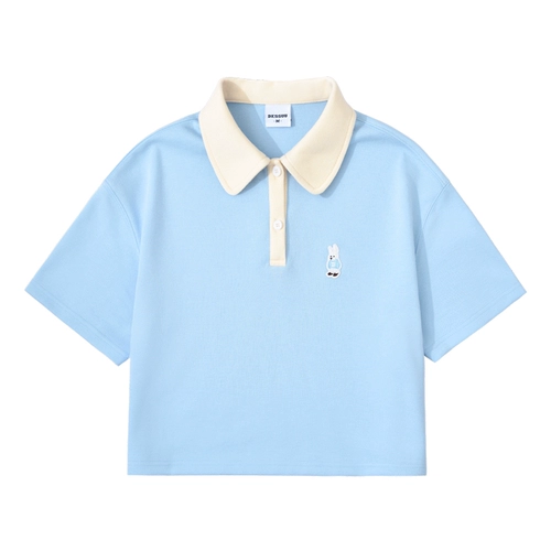 DESSUU 2024 Летняя вышивка поло в свинцом с коротким -сглаженные контрастные цветы лацка