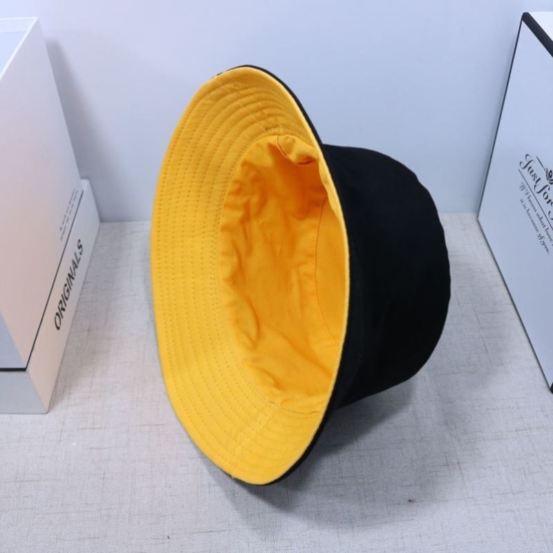 Double Sided Wear (Solid Light Plate - Yellow - Black) - I23Double sided wear Hat female Women's hat two-sided Embroidery Versatile Basin cap Fisherman hat men and women lovely student Korean version