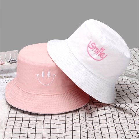 Double Sided (Smiley Face White Pink) - E63Double sided wear Hat female Women's hat two-sided Embroidery Versatile Basin cap Fisherman hat men and women lovely student Korean version