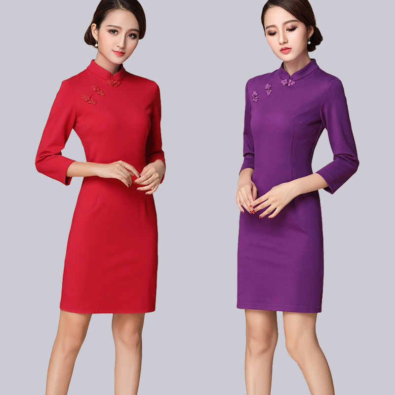 Demi-season retro cheongsam, dress, 2022 collection, mid length, long sleeve