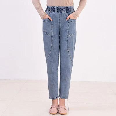 时尚妈妈牛仔裤女春季薄款哈伦萝卜裤高腰显瘦中年休闲女装九分裤