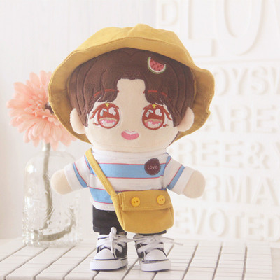 taobao agent Spot 20cm baby clothes fisherman hat love bean hair T -shirt black pants+backpack four -piece 20 cm star doll