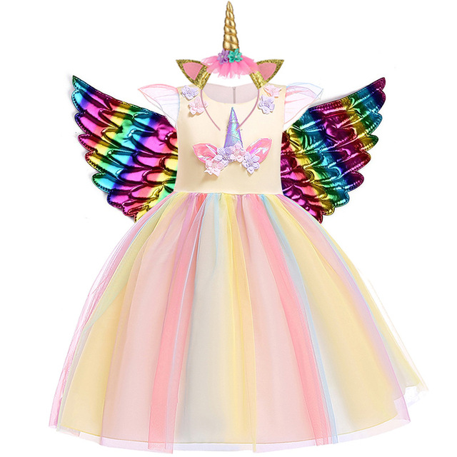 Yellowcostume Christmas Girl Rainbow Unicorn Dress Kids Birthday