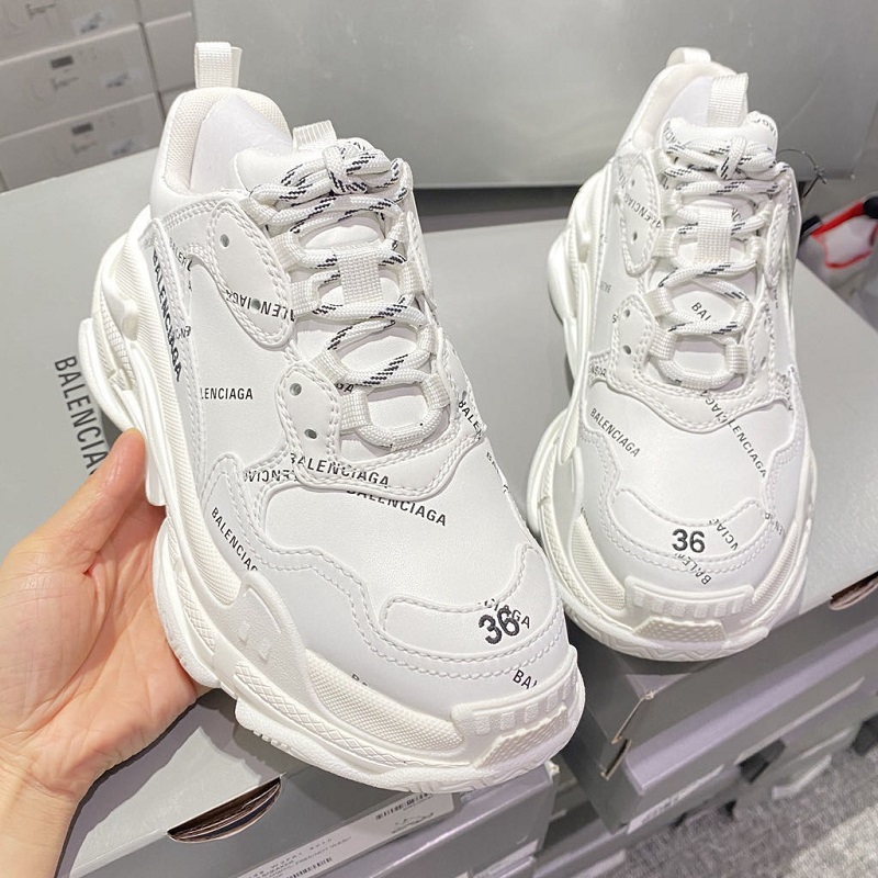 White Bullet Screen LogoParis Triple s Daddy shoes Make old Retro gym shoes combination air cushion Crystal bottom Home B leisure time men and women shoes