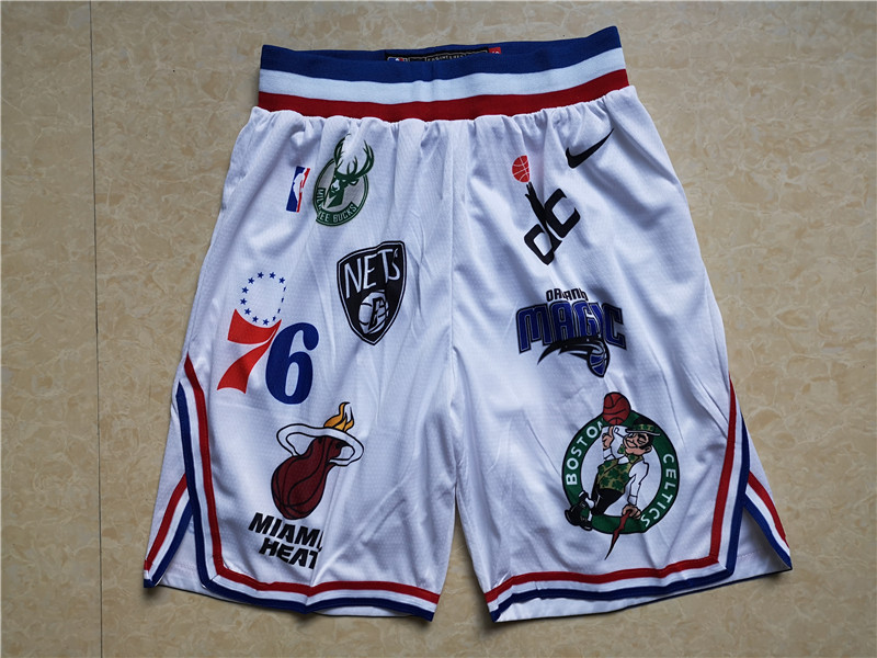 Tripartite Joint Name White Ball Pants21 years basket net Clippers Thunder Miami Heat Tripartite joint name New season City Edition Award Edition Embroidery Basketball pants shorts