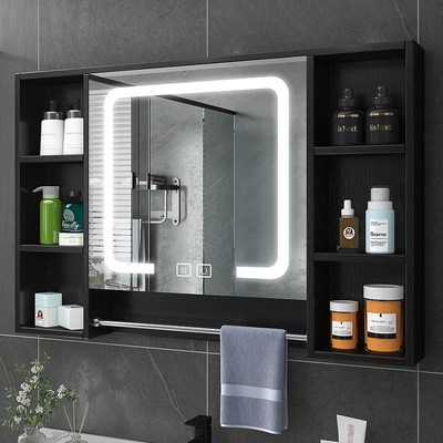 tủ gương inox Tủ gương phòng tắm gỗ thông minh chắc chắn có đèn làm mờ tủ gương trang điểm phòng tắm treo tường Hộp gương lưu trữ treo tường tủ gương gắn tường tủ gương đẹp 