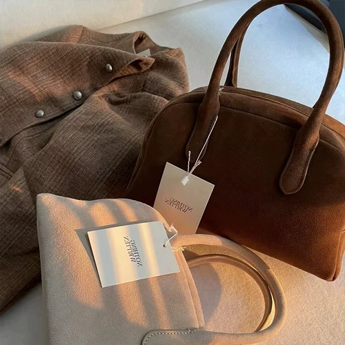 Корейская ниша ничто не написано в боулинге, Замша Бостон Большой -Ретро -модная сумочка ретро