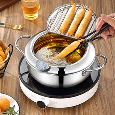 Фритюрница 304不锈钢天妇罗油炸锅家用小炸锅控温电磁炉燃气平底不粘锅汤锅