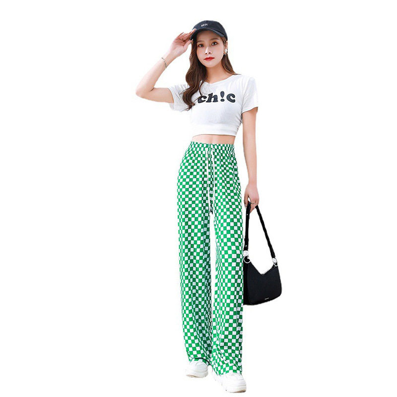 Ice silk wide-leg pants for women, summer thin high-waisted straight-leg casual pants, slimming and mosquito-proof black loose floor-length pants Item Picture
