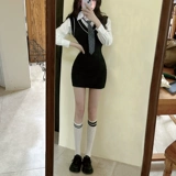 Комплект, платье, лонгслив, в американском стиле, в британском стиле, осенний, с акцентом на бедрах