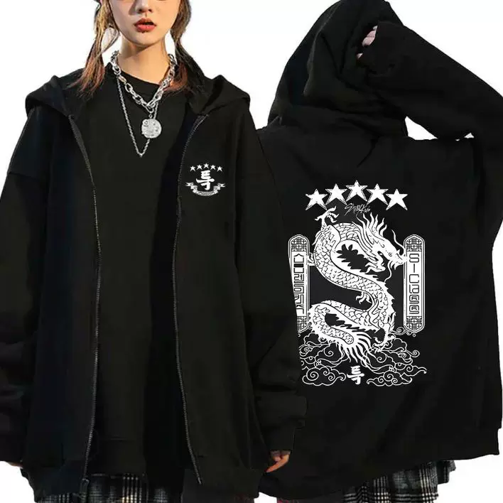 Stray Kids KPOP 5 звёзд Print Zip-Up Hoodie Korean Style Y2K