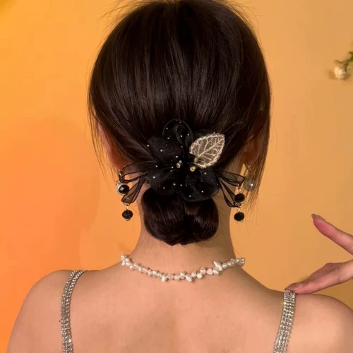 Ткань, изысканный элегантный аксессуар для волос, легкий роскошный стиль, в цветочек, изысканный стиль