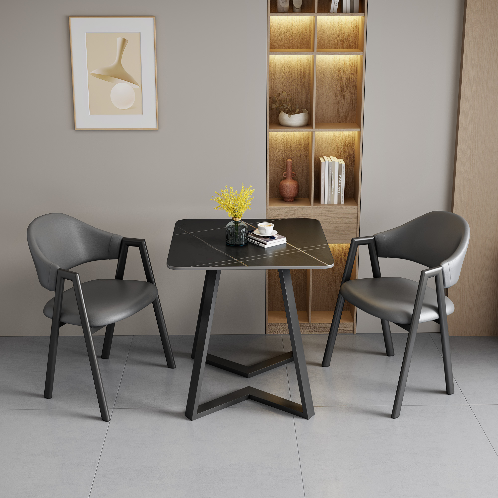 Ánh sáng sang trọng phiến đá ban công giải trí bàn trà nhỏ kết hợp ghế tiếp khách đàm phán bàn ghế lưới vuông đỏ một bàn hai ghế bàn trà 2 tầng bàn trà gỗ tự nhiên cao cấp