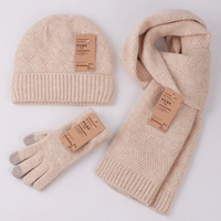 Шерстяной шарф, перчатки, демисезонный комплект подходит для мужчин и женщин, утепленная удерживающая тепло вязаная шапка, 3 предмета