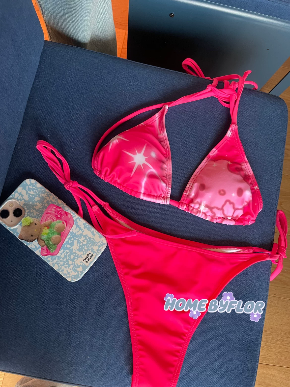 Byflor Kitty купальник бикини эксклюзивный дизайн Katie кот peach pink среднее отпуск y2k